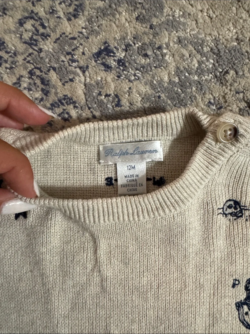 Ralph Lauren 12 months Cream Knit Sweater with Nautical Embroidery- worn 1 time
